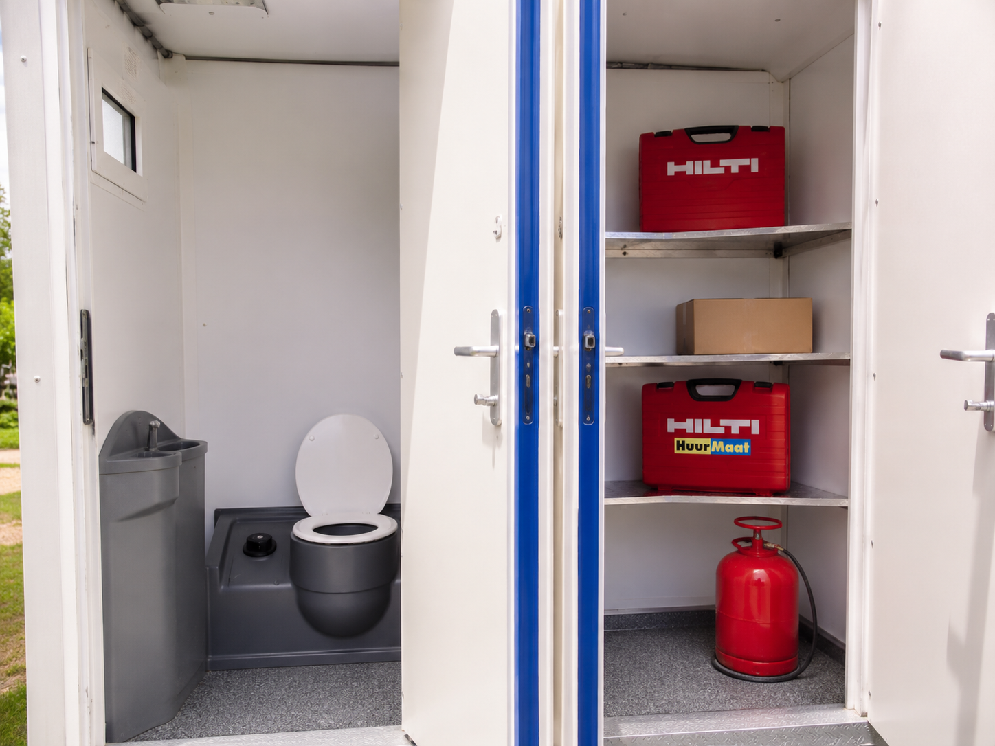 Toilet en opbergruimte in de schaftwagen
